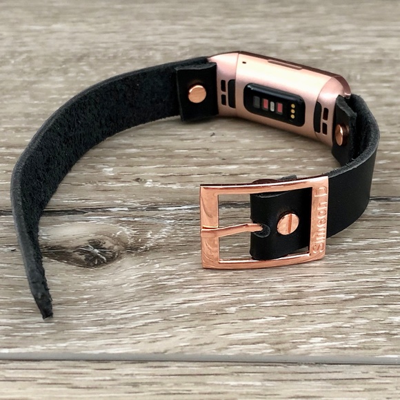 Fitbit Charge 4 Black Leather Rose Gold Band - Picture 7 of 8
